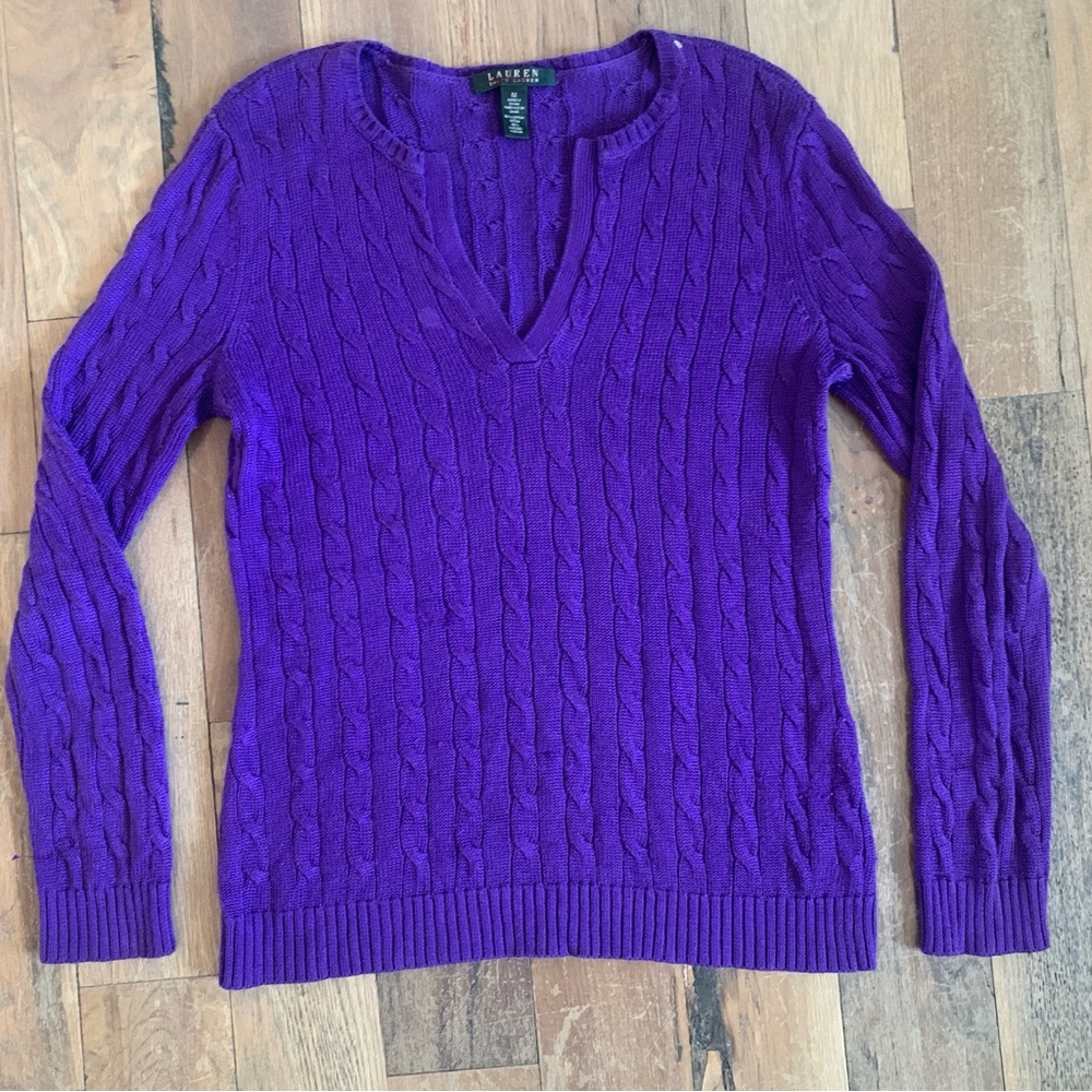 Ralph Lauren Purple Cable Knit Sweater Size Medium